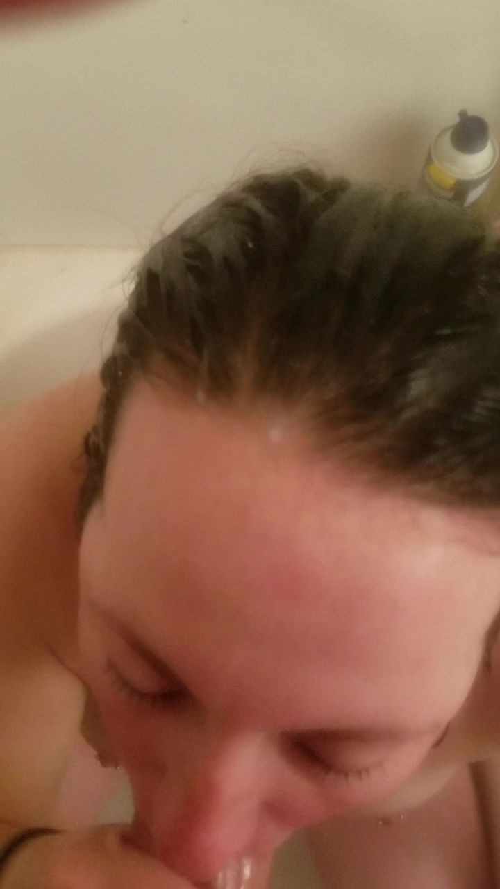 shower blowjob cum on face