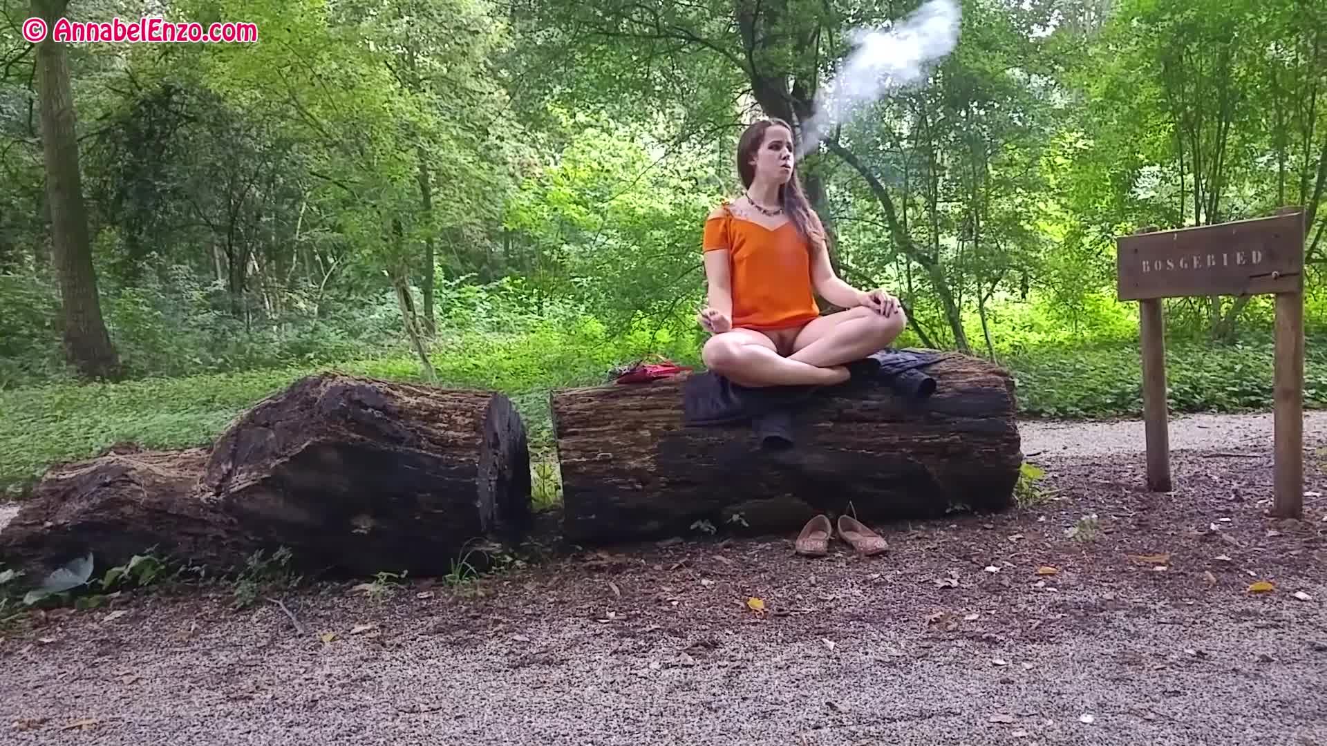 Voyeur Upskirt Smoking in the Woods