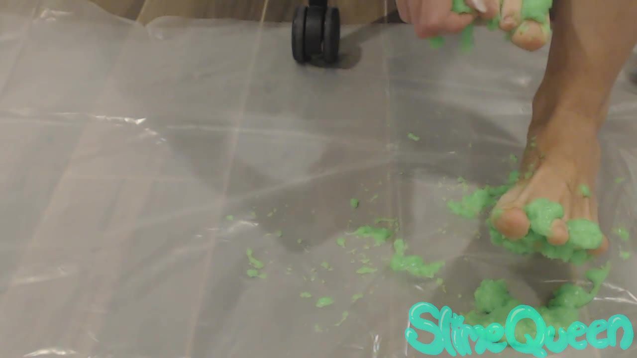 feet squishing green slime
