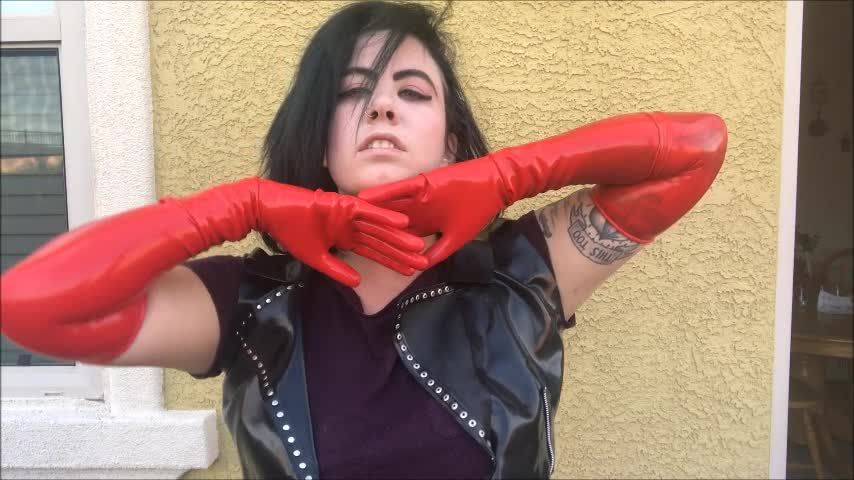 Long red latex gloves