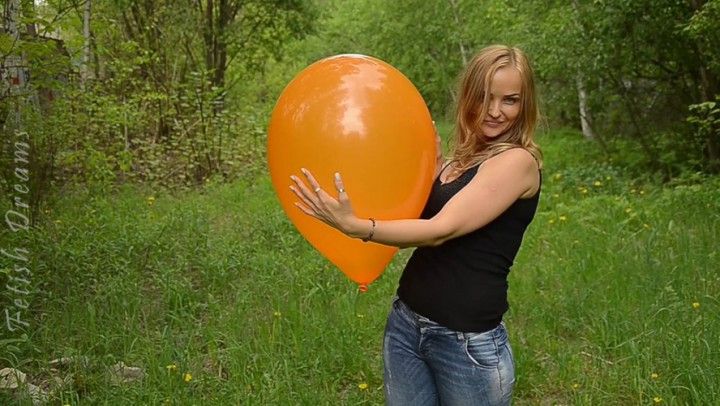 Johnny Blows Orange Balloon And Pops It