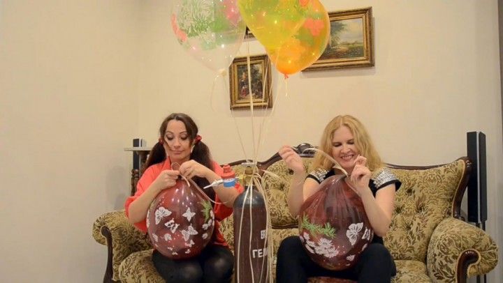 Nathalie And Katya Helium Deflating
