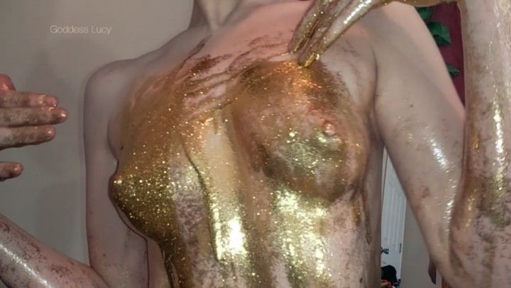 Oiled golden sparkle tits HD 1080p
