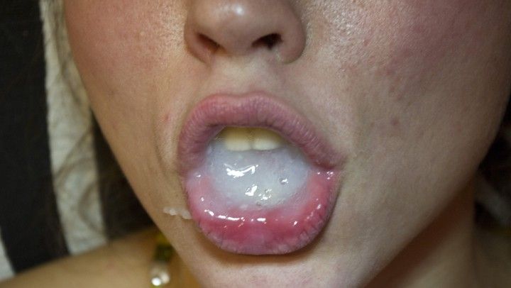 Full mouth of sperm in my wife