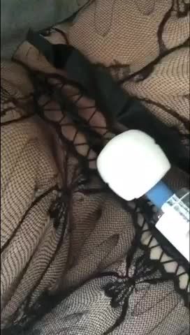 Fishnet body suit massager orgasms
