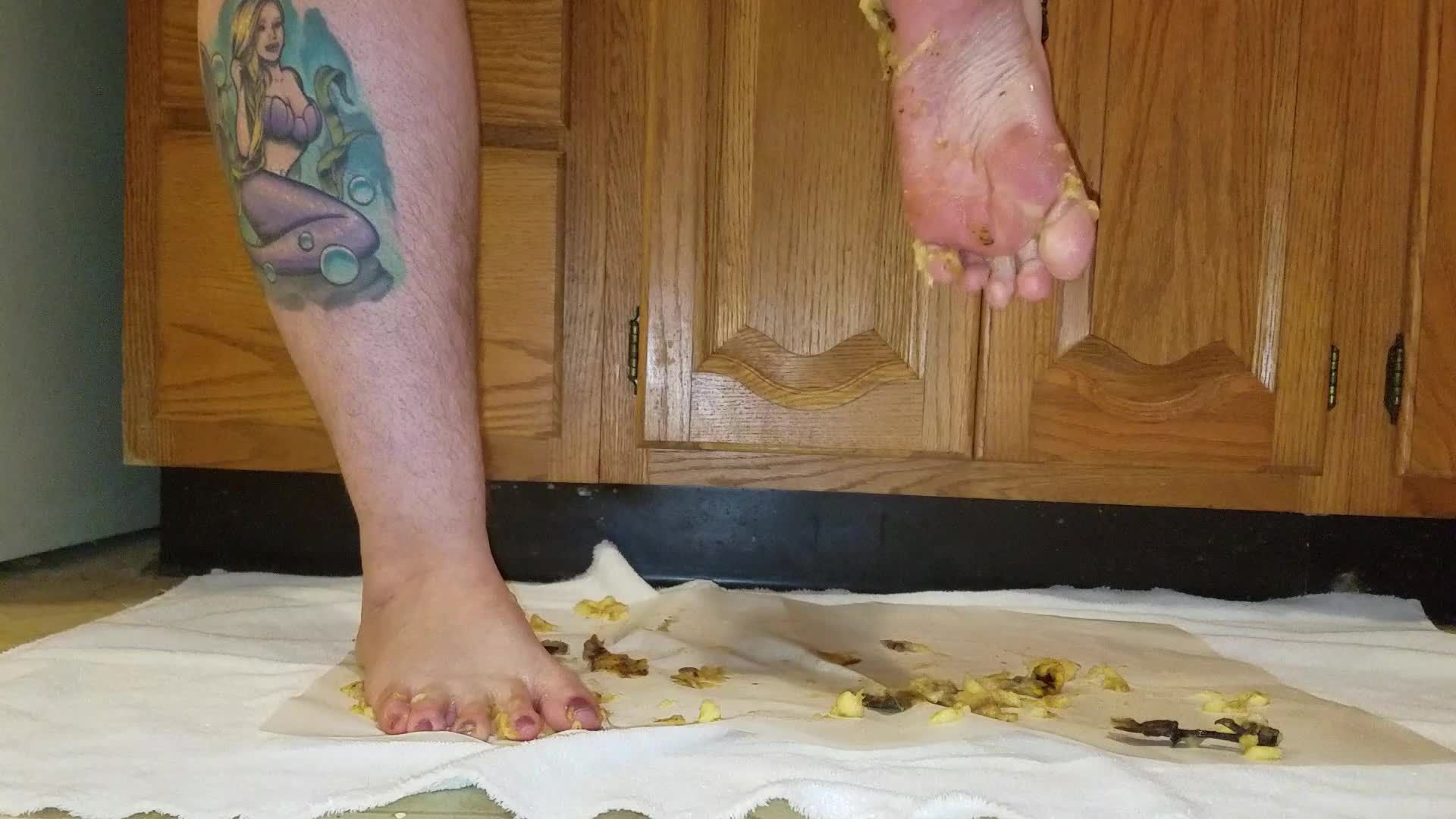 Crushing a banana with my big feet