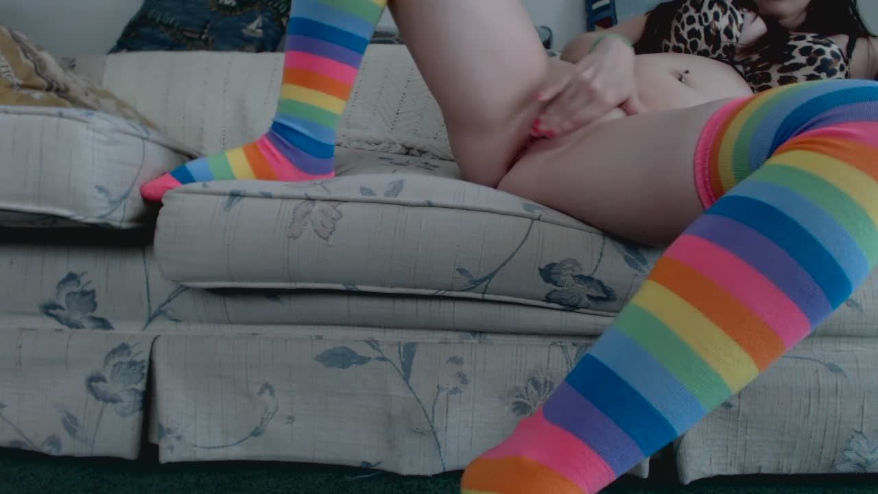 Fingering my pussy with my rainbow socks