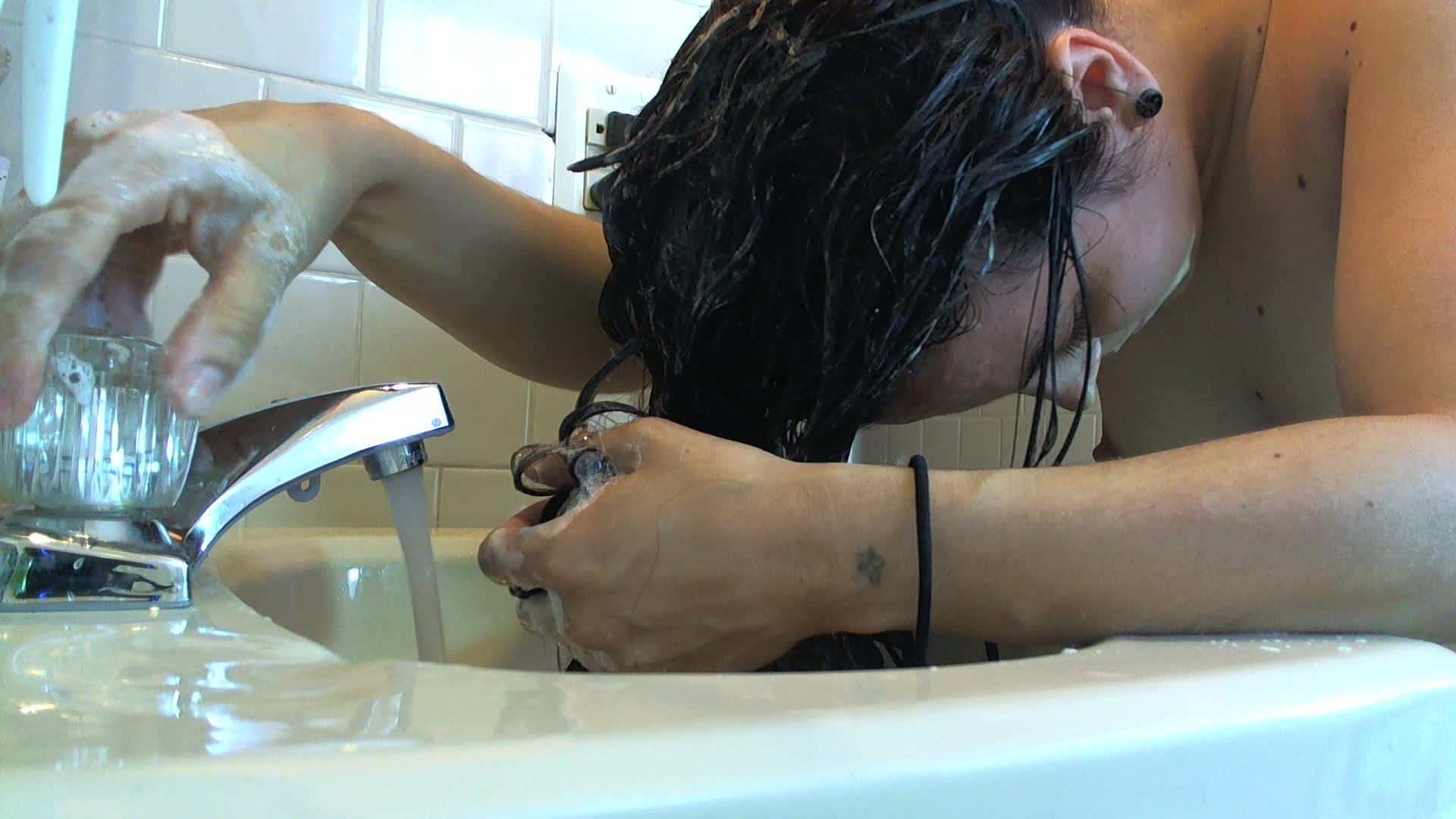 Long Hair Washing in Sink