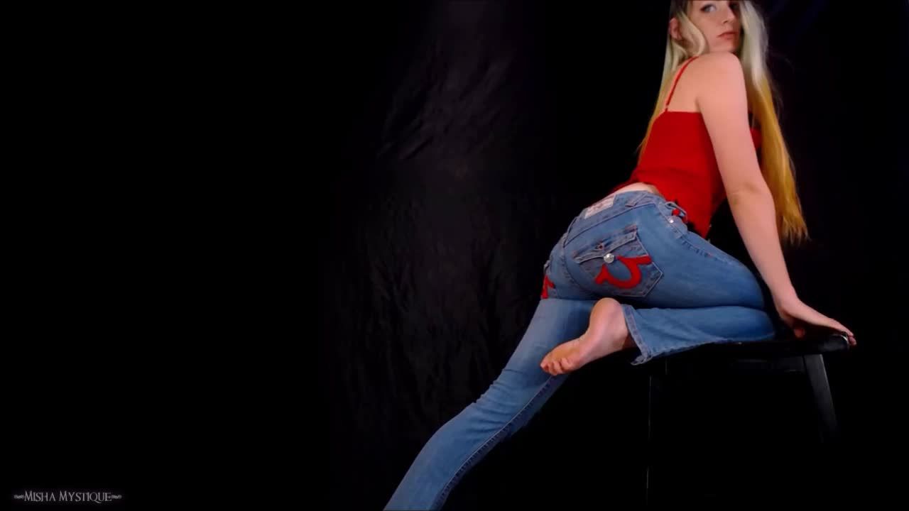 Jeans on Jeans off Tease in Red Trues