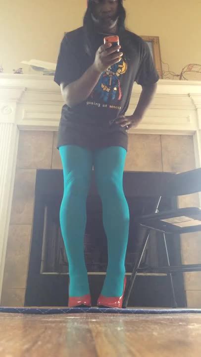 Crossplay Legs Blue Tights and Red Heels