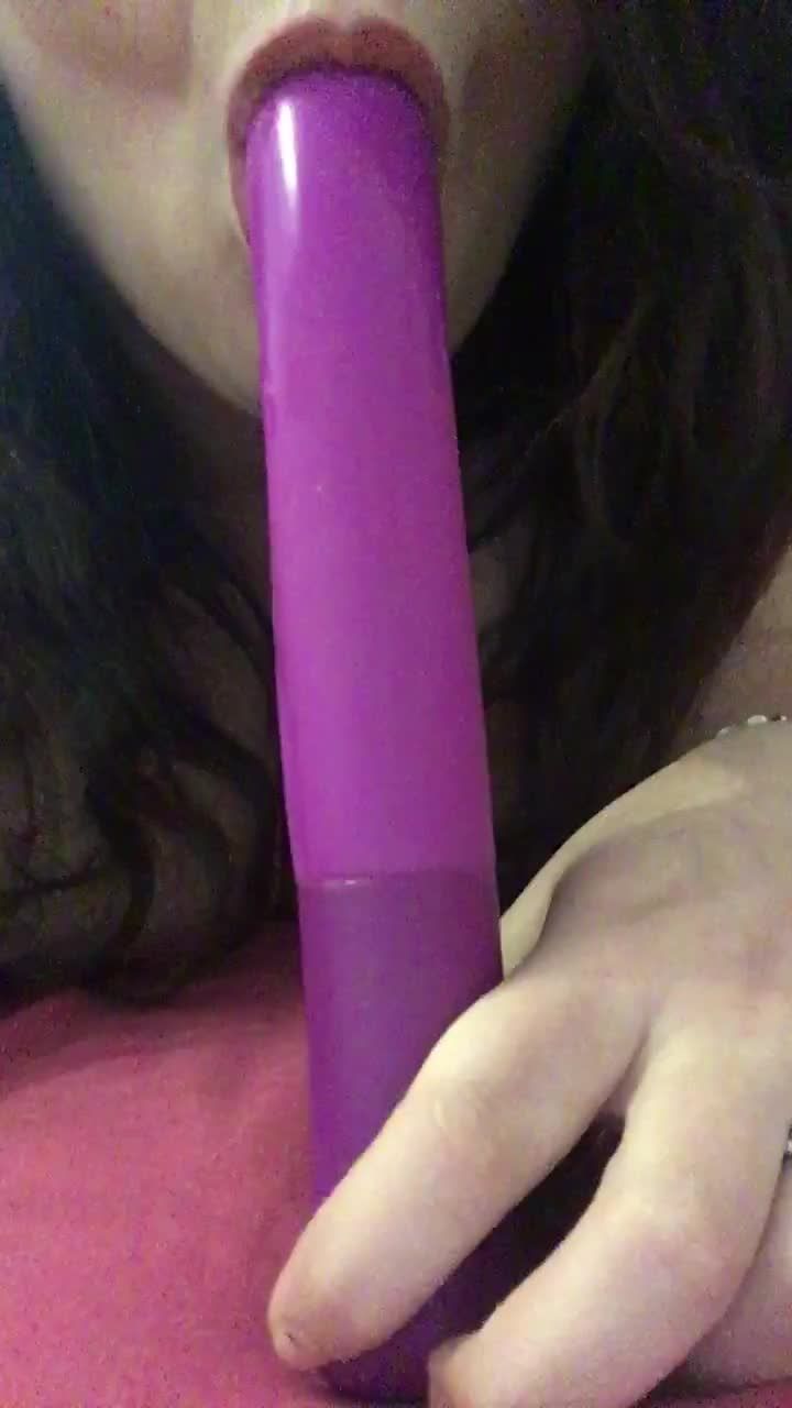 Sloppy bj on purple vibrator