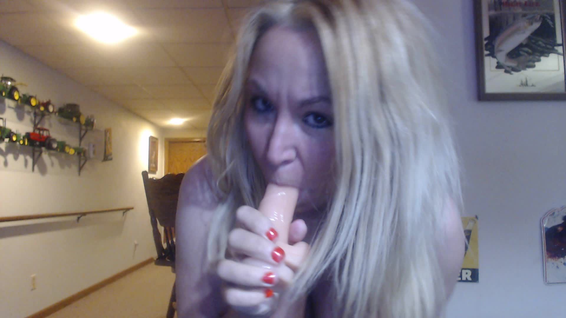 Blow job with realistic dildo