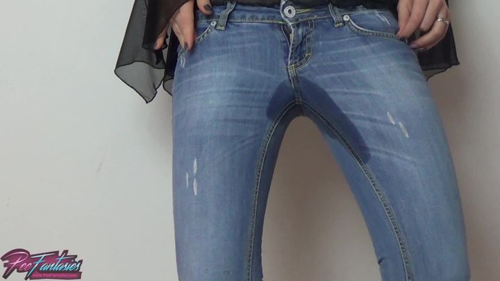 Wetting Eva's light blue jeans
