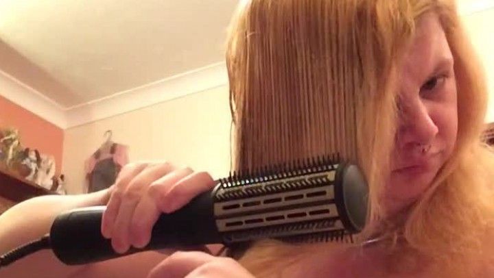 Long blonde hair fetish hair dryer