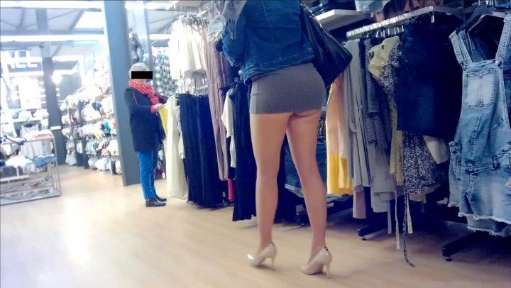Public upskirt in micro skirt shopping