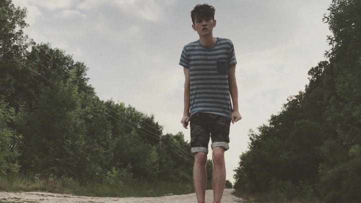 Teenager jerking off on a dusty  road