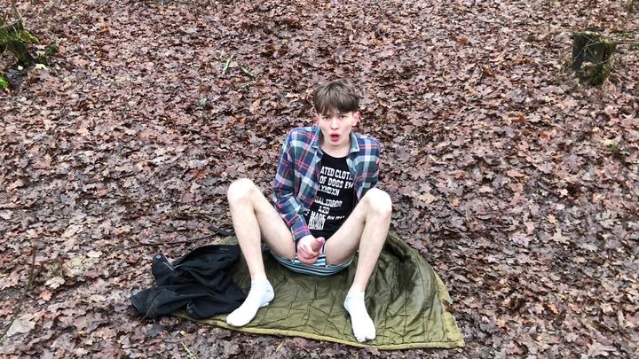 Camping in forest for quick jerking off