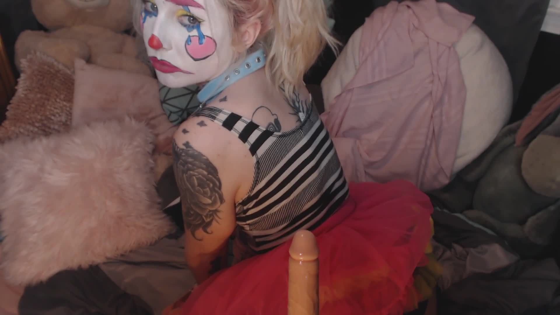 Sad submissive clown slave