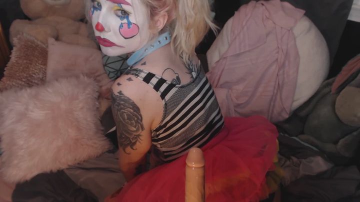 Sad submissive clown slave