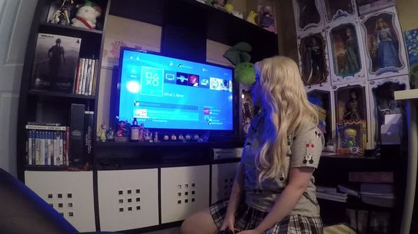 Gamer girl plays with herself instead