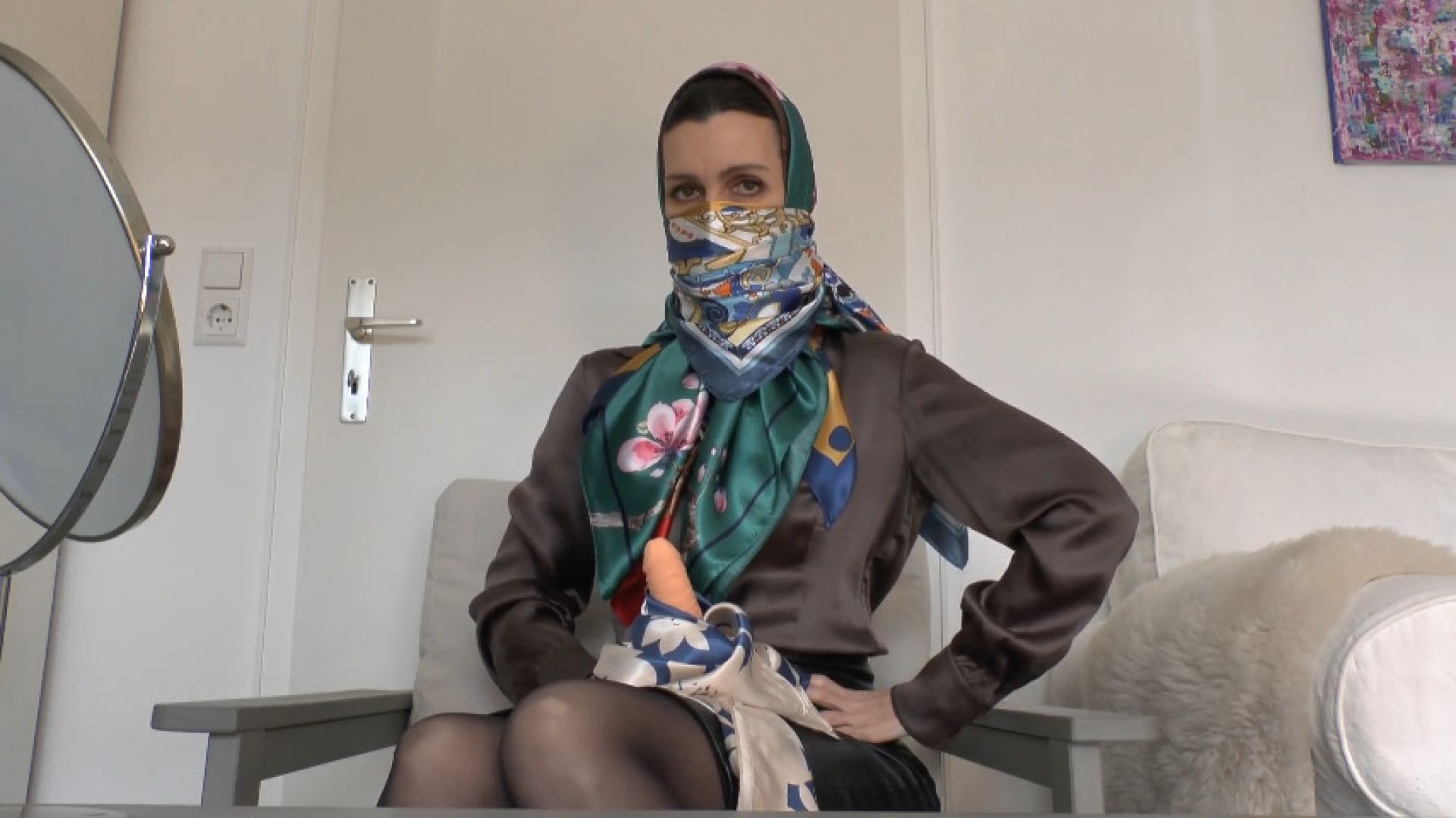 Headscarf and cloth mask fitting - you're on jerk-off duty t