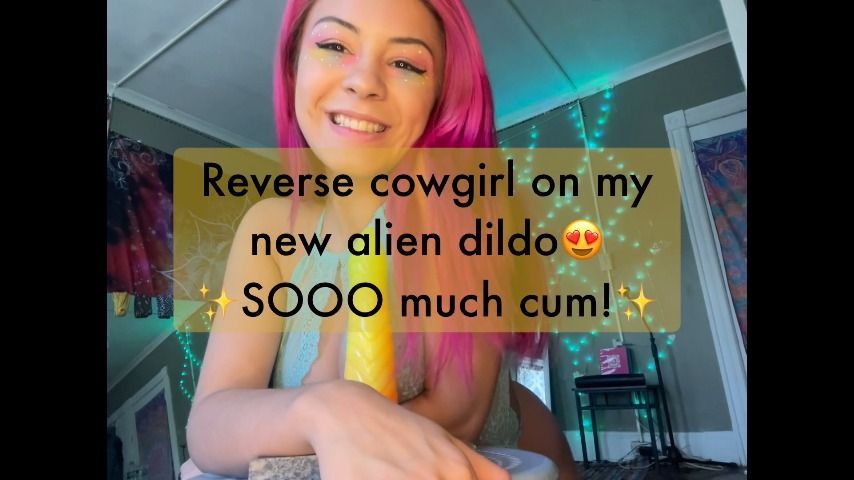 reverse cowgirl on new alien dildo