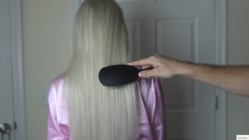 Silky Blonde Hair Brushing
