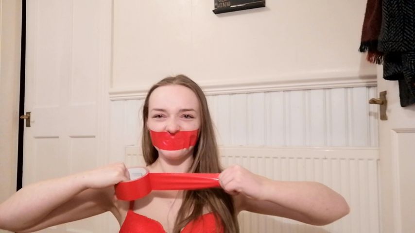 Red Duct Tape Gag Try On In Red Lingerie