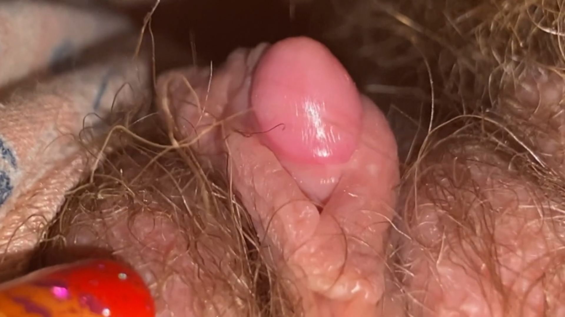 Extreme Close up on my huge clit and hairy pussy