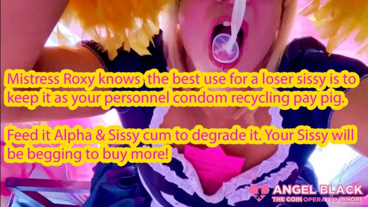 Sissy used as a pay pig condom cleaner