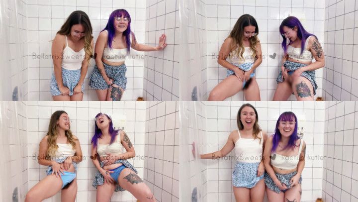 matching girls pee in the shower together