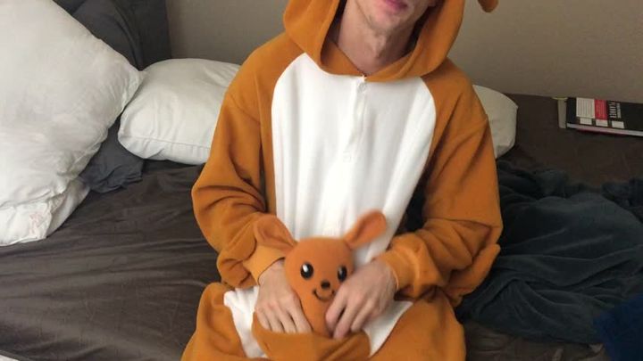 kangaroo onesie spanks and cumshot