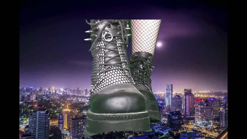 Giantess Crushing City in Goth Boots
