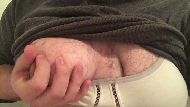 Ftm plays with and tastes his tits