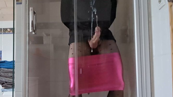 Shooting my cum load against the shower window