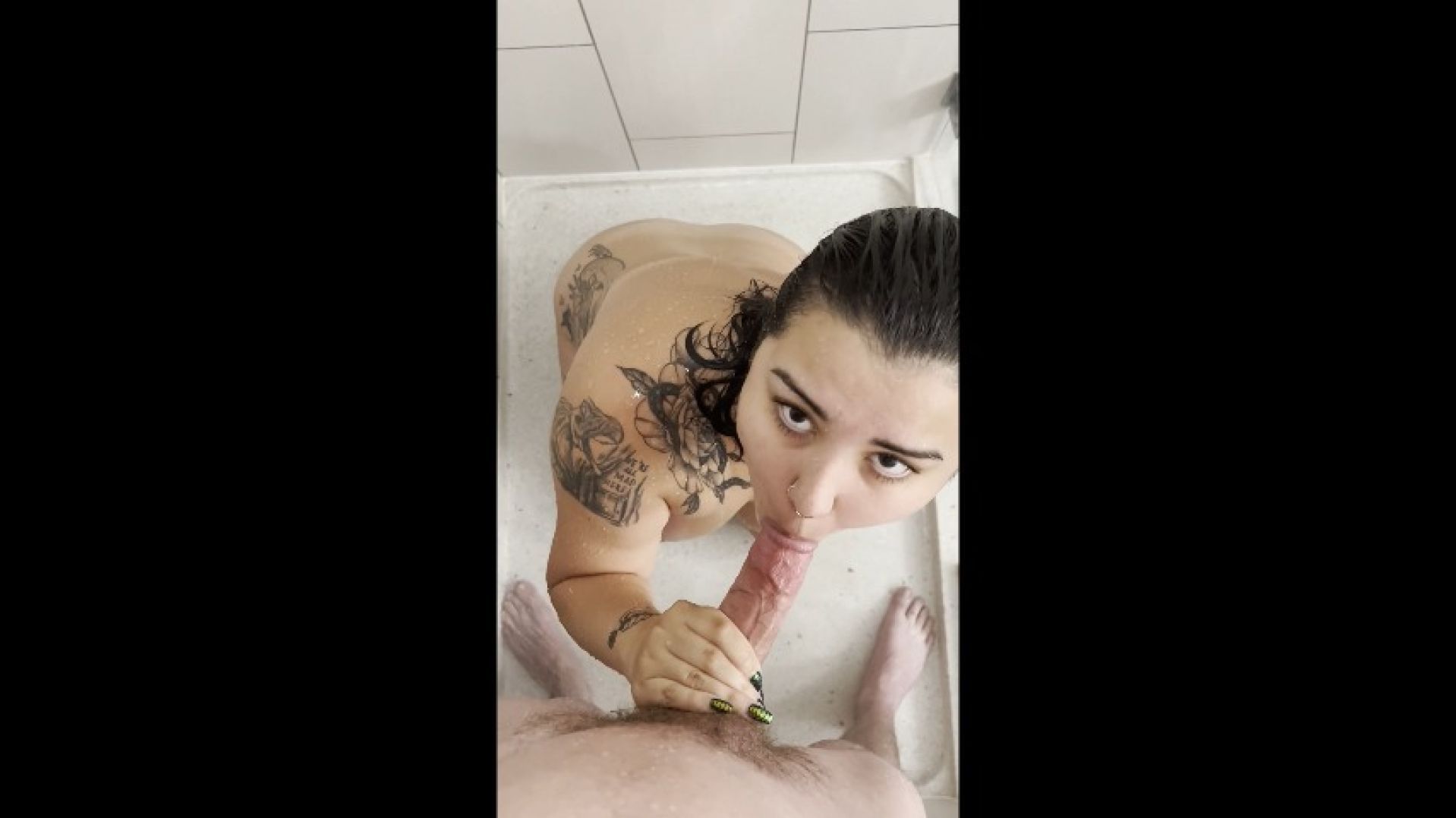 Chubby GF Sucks Your Dick in the Shower