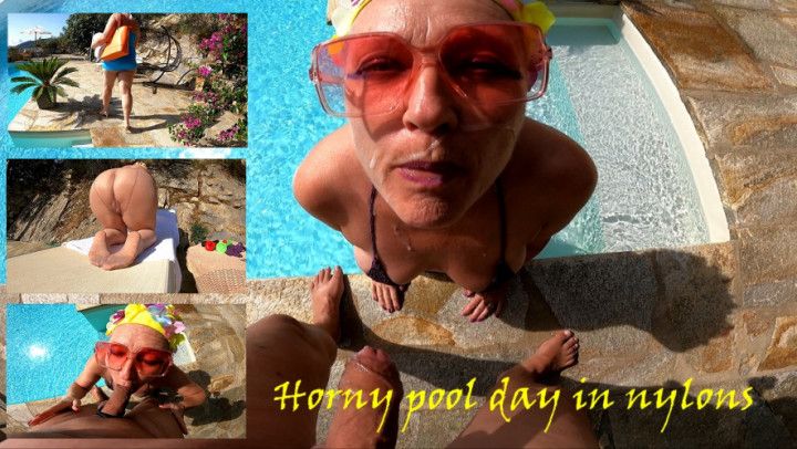Horny pool day in nylons