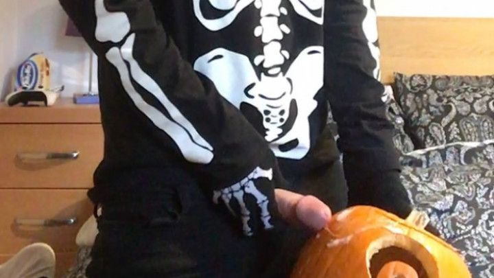 Pumpkin Facial In A Skeleton Costume