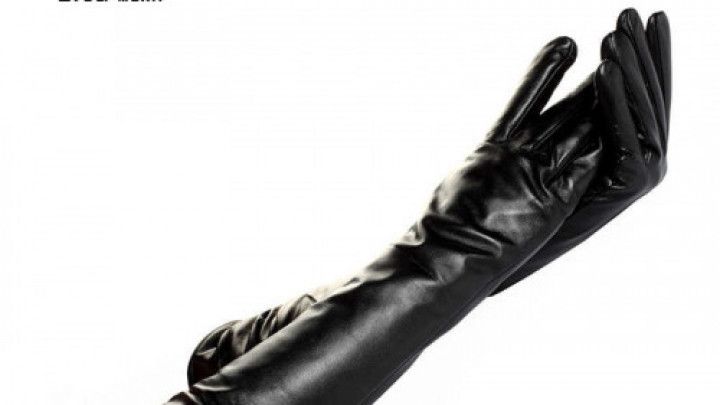Black long leather latex gloves