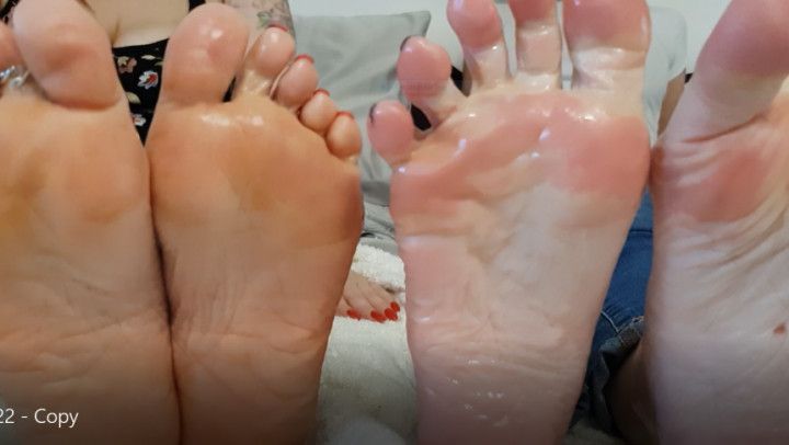 Amy &amp; Lou Oil Up Each Others Soles