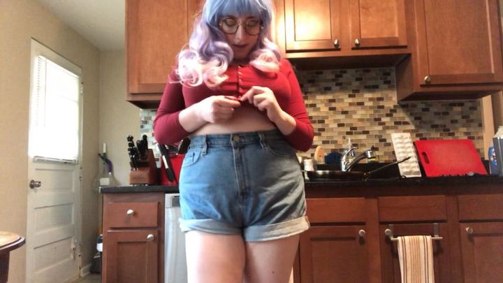 Nerdy roomie seduces you in the kitchen