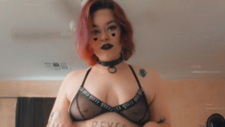 Cute Goth Flogs and Plays with Their Pierced Tits
