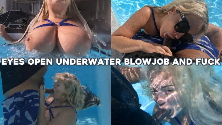 Huge boobs blonde sucks BBC with eyes open underwater