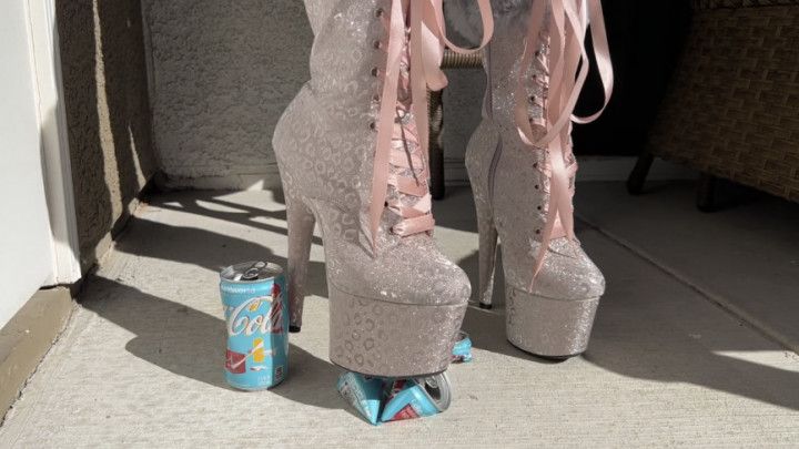 Aluminum can stomping in sparkly boots