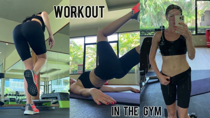 Workout in a hotels public gym in sport bra and tight short