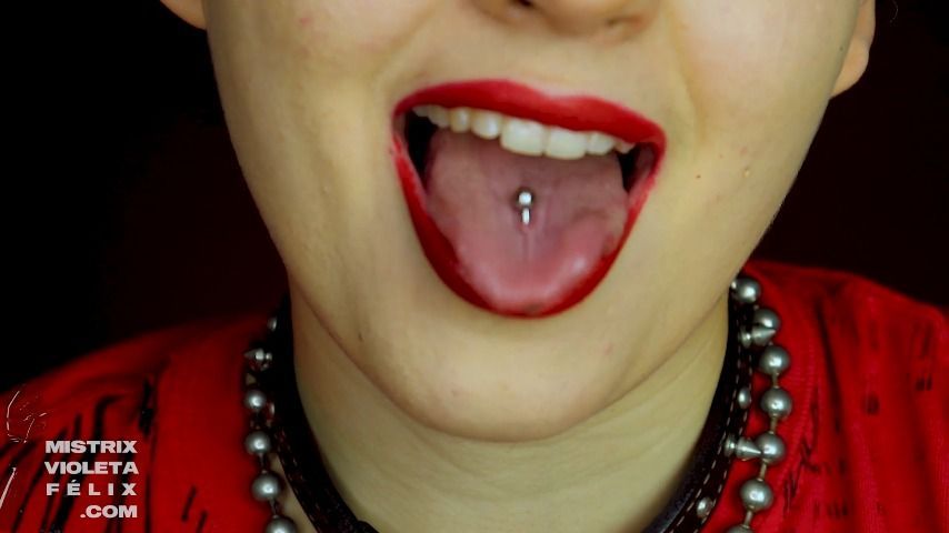 Red Lipstick, Tongue Piercing and Spit