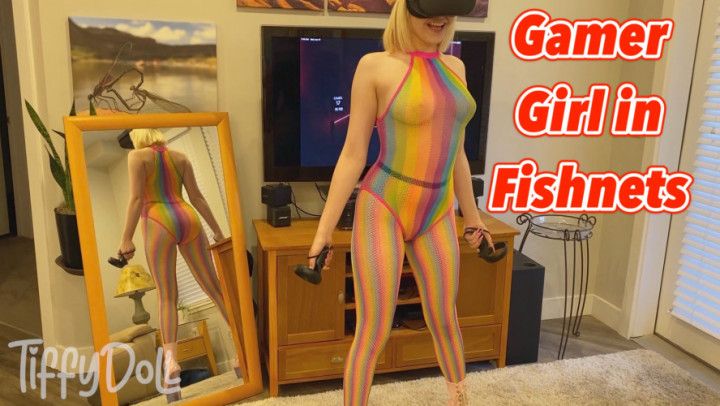 VR Gamer Girl in Fishnets