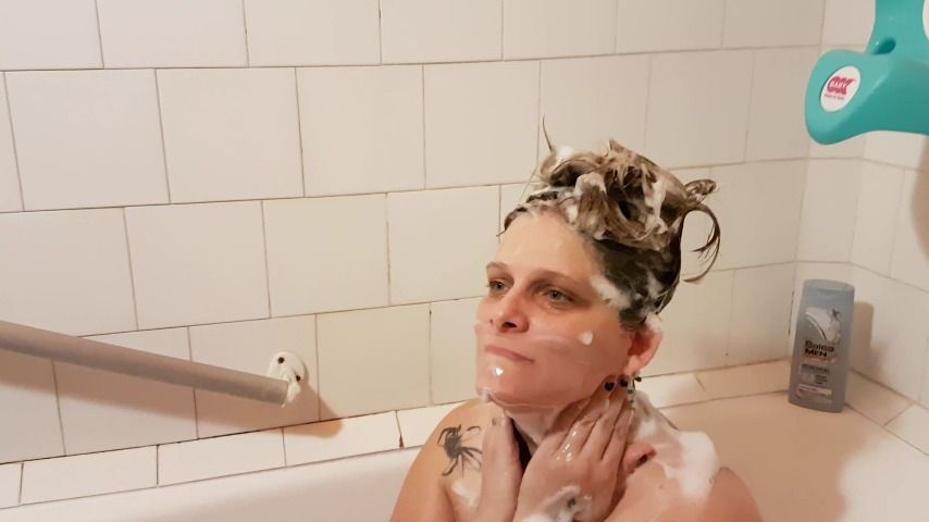 Bathing with tapegag and handcuff