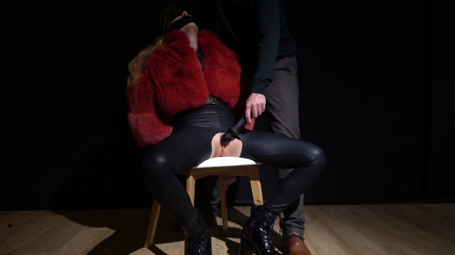 Male domination and orgasm control in fur coat and leather