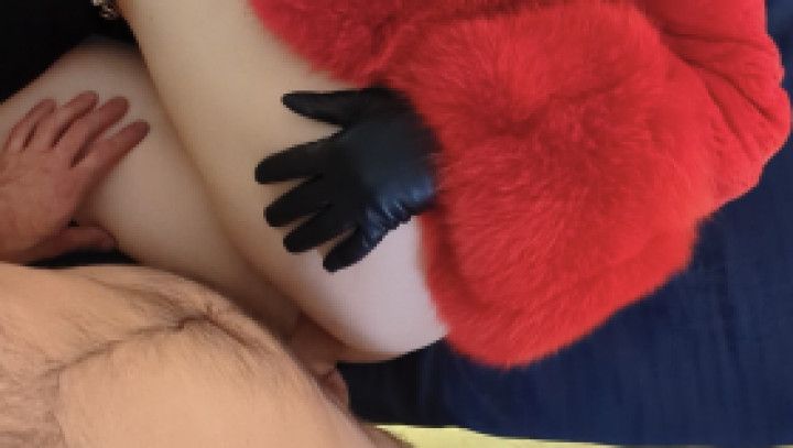 So hot, so horny, so erotic sex in a stylish red fur coat